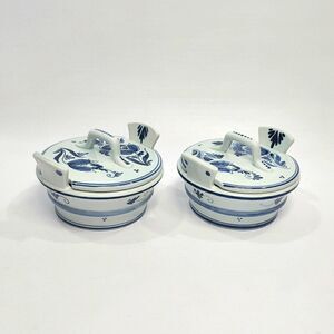 2 - Vintage DELFTS Holland Zenith Blue Container + Lid Hand painted 2.5"